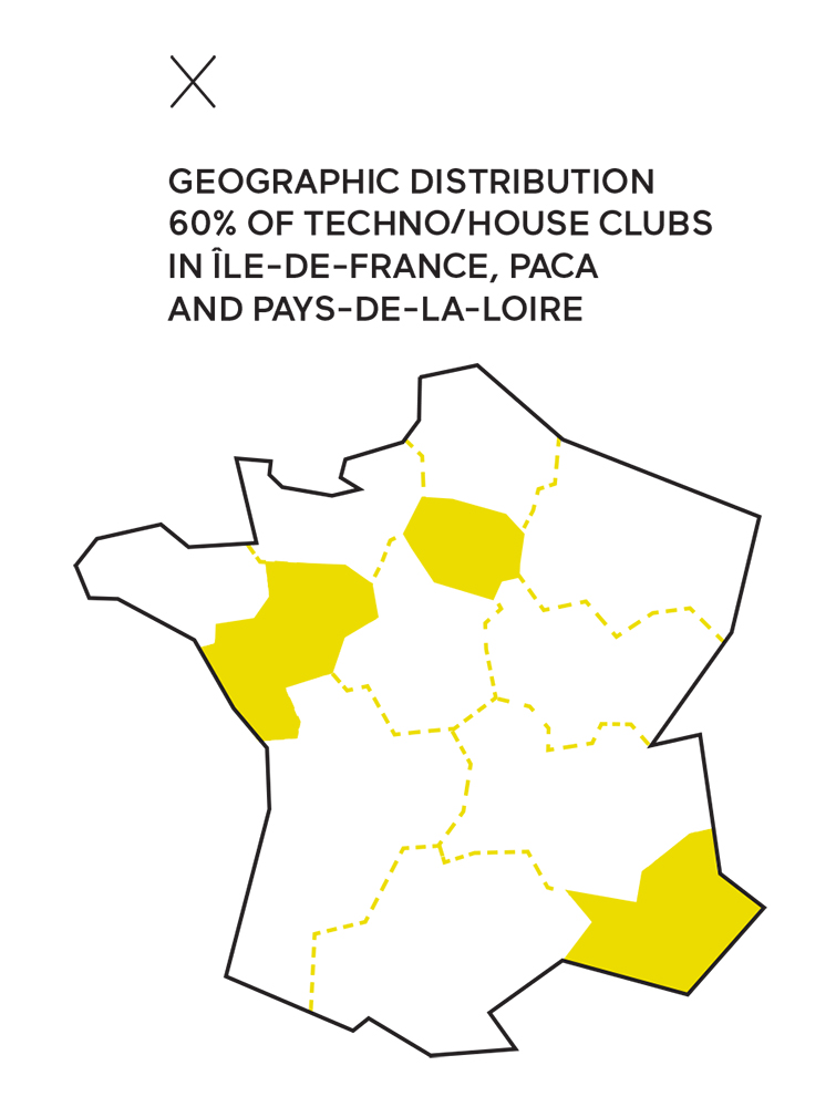 Geographic distribution of techno house club in France Geographic distribution of techno house club in France